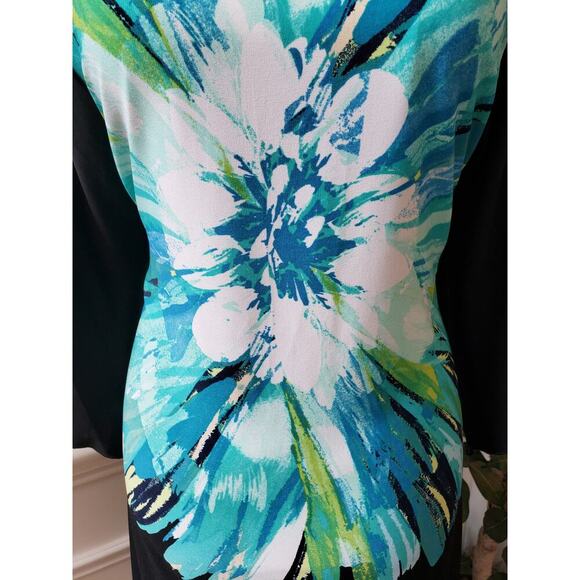 Fenn Wright Manson Shift Dress Women's 14 Multi Floral Stretch Bell Split Sleeve - Picture 10 of 13